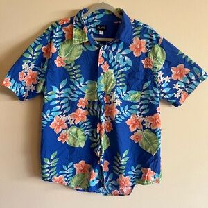 Men’s XL blue floral Hawaiian button-up shirt sleeve shirt. The Place brand.